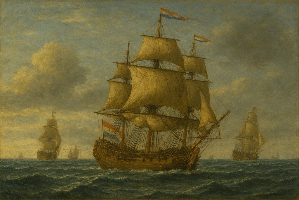 Dutch VOC Fluyt sailing in convoy