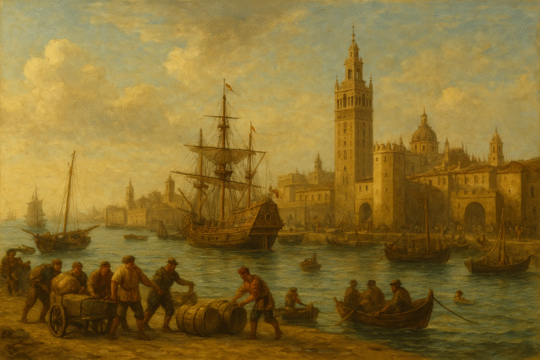 Bustling Port of Seville, Spain
