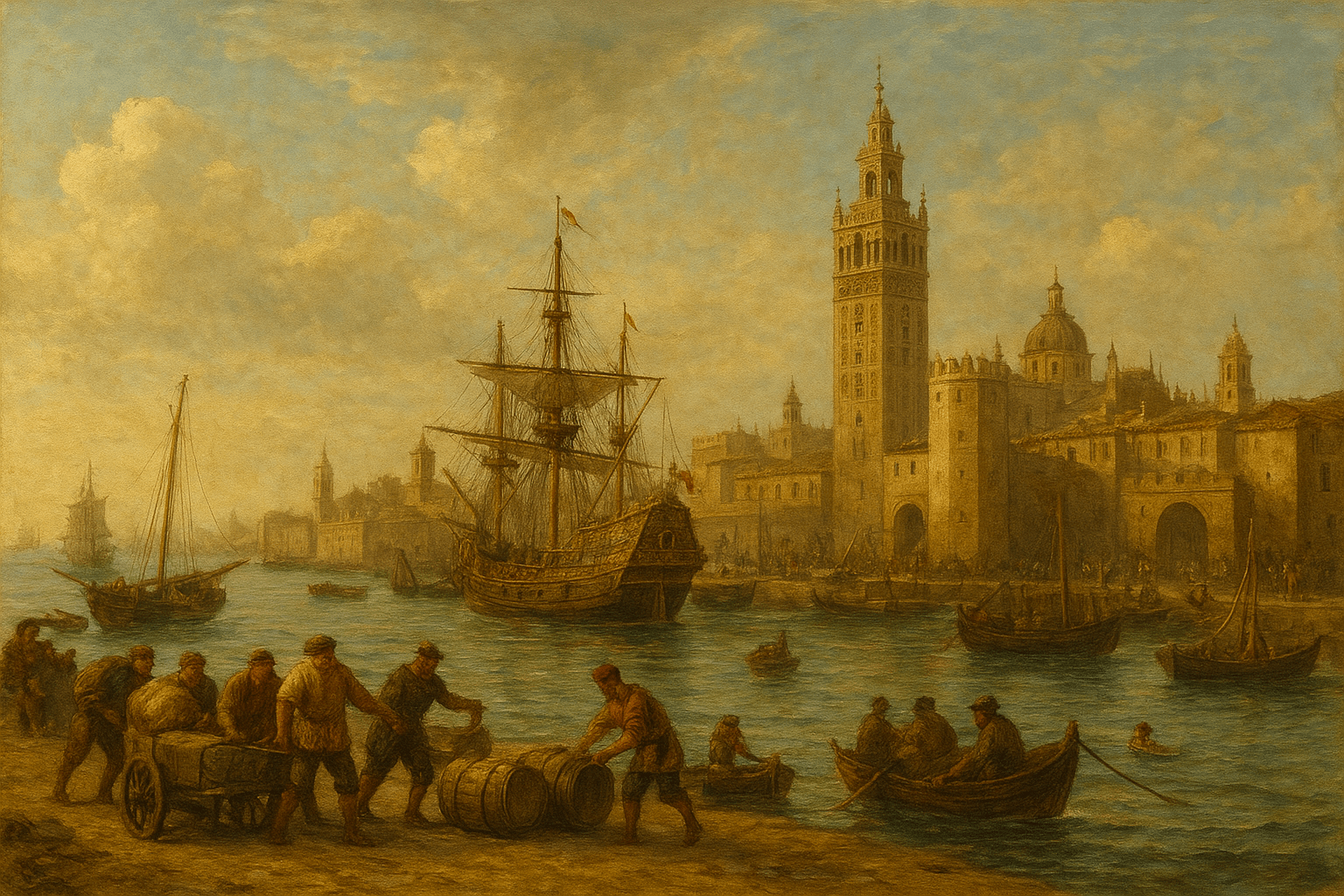 Bustling Port of Seville, Spain