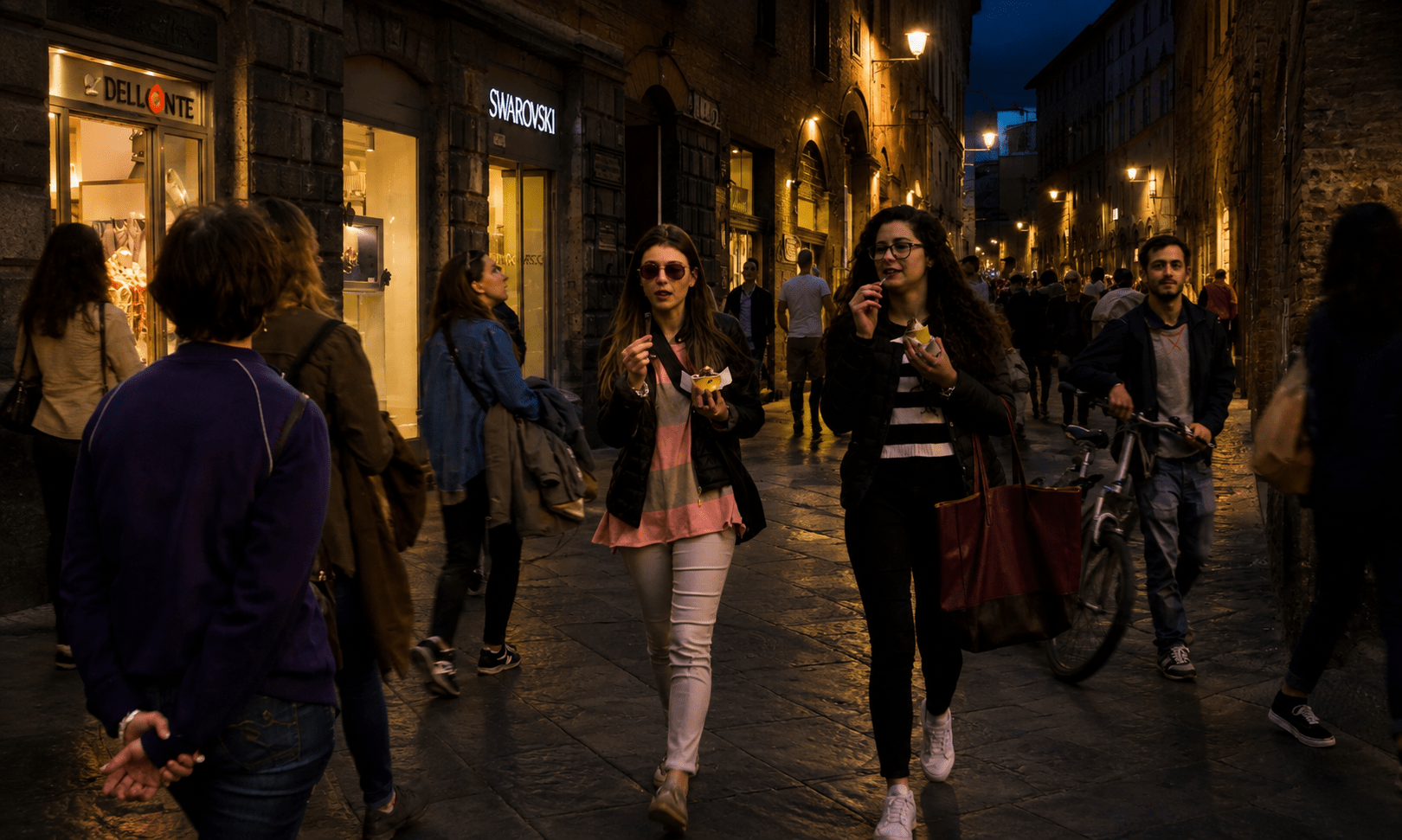 Evening Stroll in Italian City enjoying Geloto, Architecture and human dignity