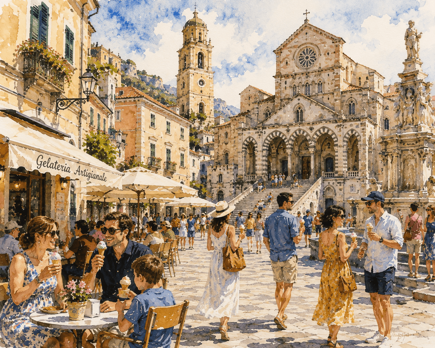 A typical Piazzia in Italy where people walk up to before dinner.