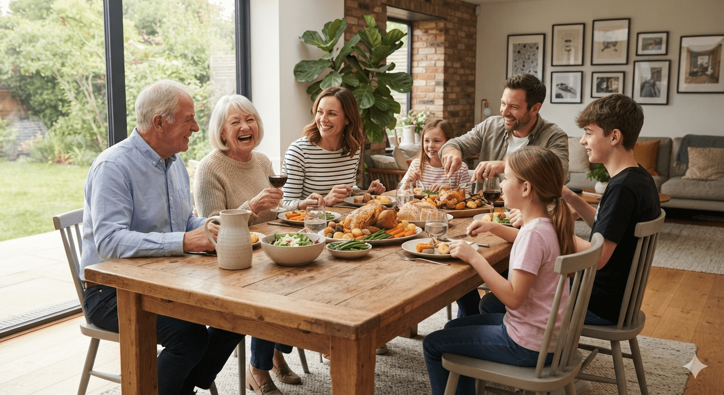 Food gives people a reason to sit together.