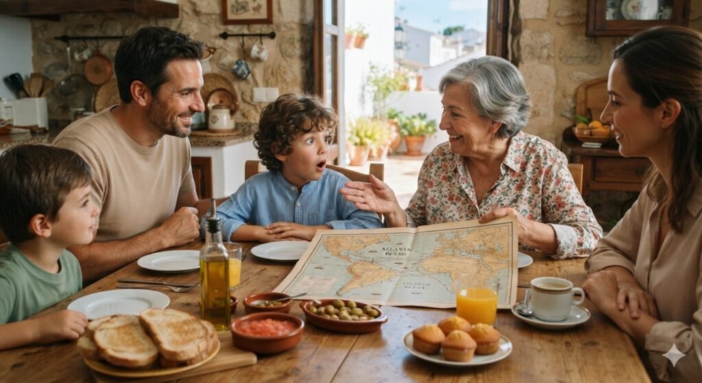 The Spanish breakfast table may look simple.
Bread. Olive oil. Perhaps tomato. Coffee. Fruit. Maybe something sweet.