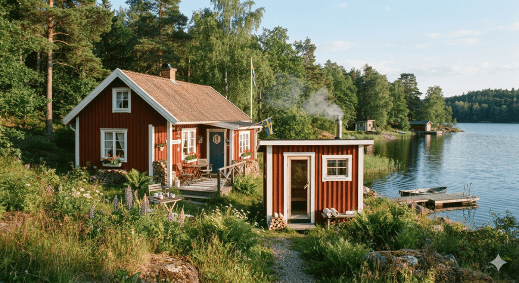 The sommarstuga—summer cottage—is deeply associated with Swedish summer life.