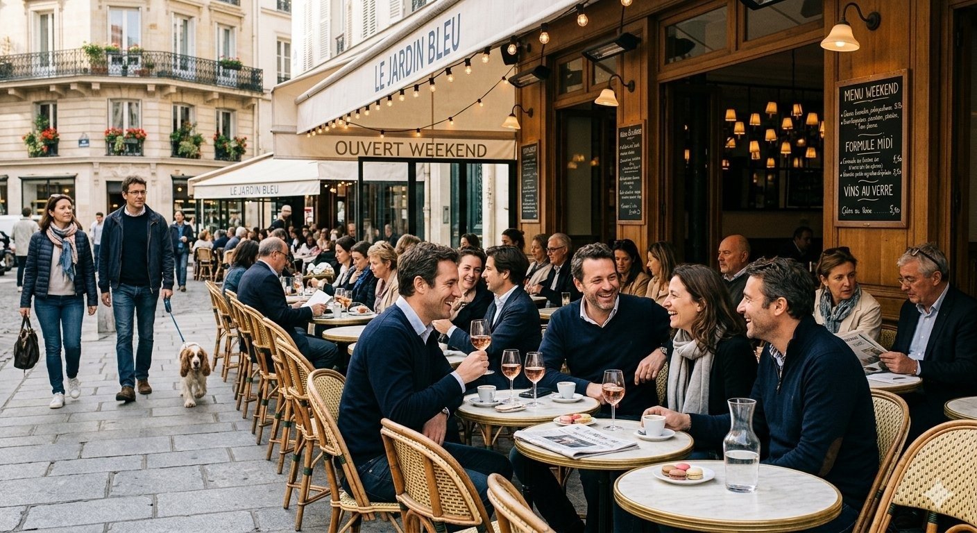 In France, the Cafe Terraces and the town square provide their own version of shared space on weekends.