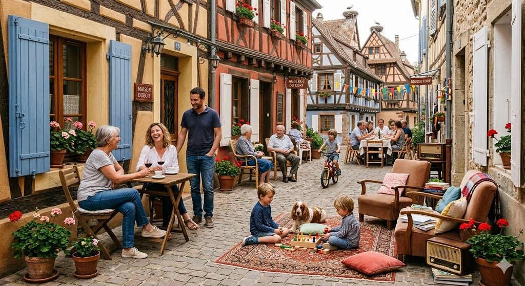 In French towns like Alsache, the streets can become extension of home on weekends.