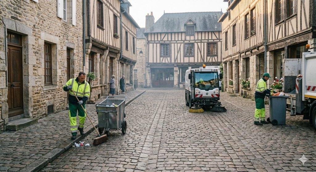 A French street is gradually beginning to wake on a Saturday morning.